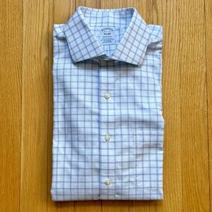 Brooks Brothers Men’s Long Sleeve Shirt Medium Stretch Non-Iron White Blue Check